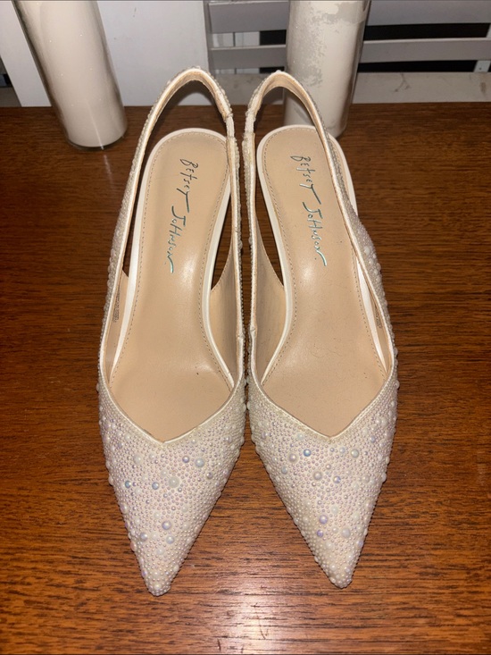 Betsey Johnson Shoes - Betsey Johnson Ivory Beaded Pointed-Toe Slingback Heels